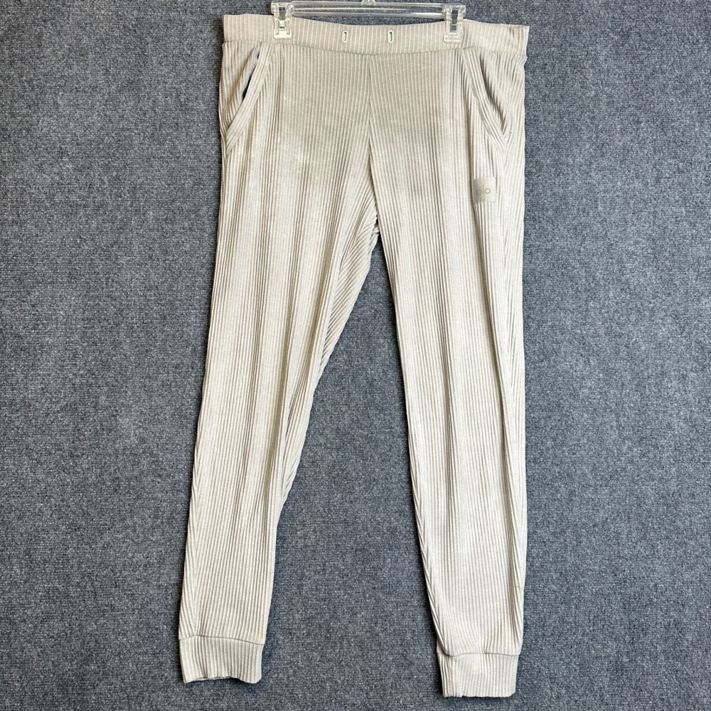 Alo Yoga Muse Ribbed Jogger Pants Womens Medium Bone White Loungewear Athleisure